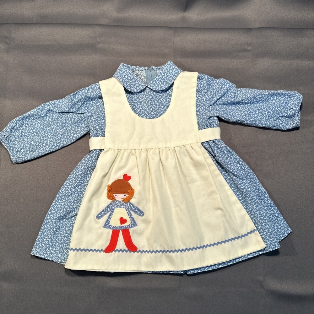 Vintage Sylvia Whyte Girl's Dress w/ Pinafore Apron – Size 3T, 1970s Cottagecore